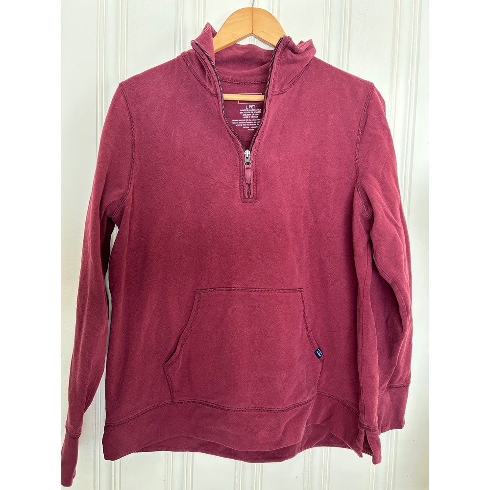 LL Bean Women L Petite Burgundy Quarter Zip Pullover Sweatshirt Outdoor Gorp